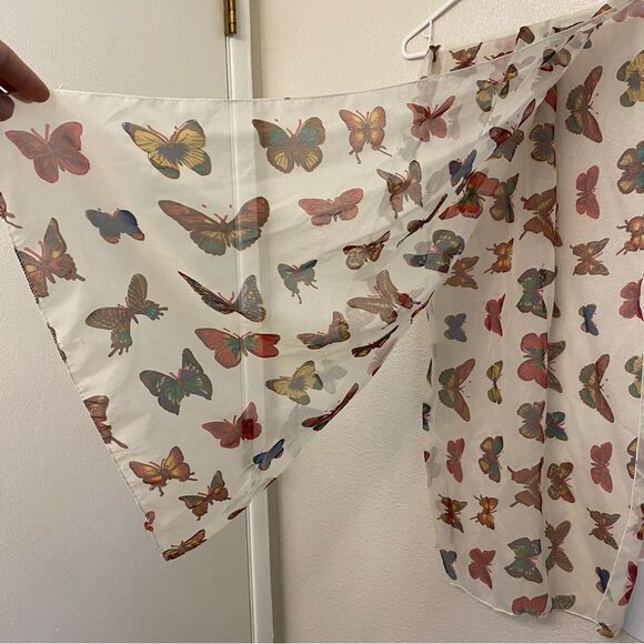 semi sheer silky colorful butterfly Mariposa lightweight scarf print 21x66 - Picture 3 of 6